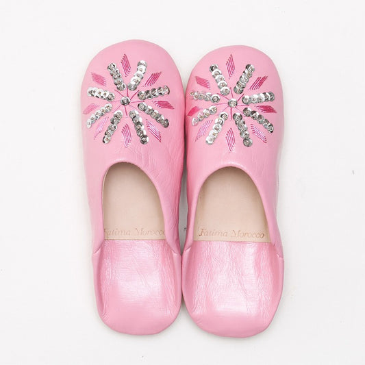 Kinder pailletten babouche Roze