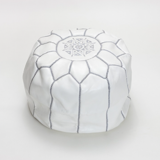 Leather pouf M White x Gray