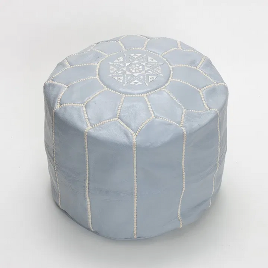 Leather pouf M Gray x White