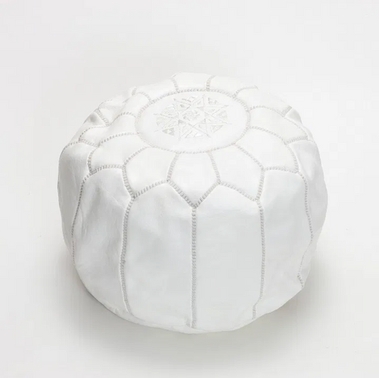 Leather pouf M White x White