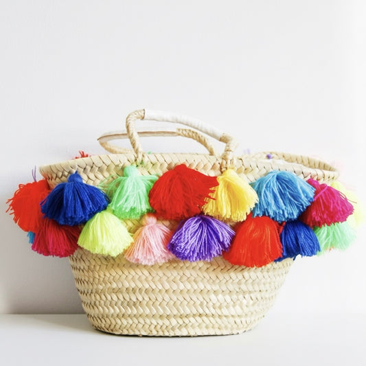 Double tassel basket White L